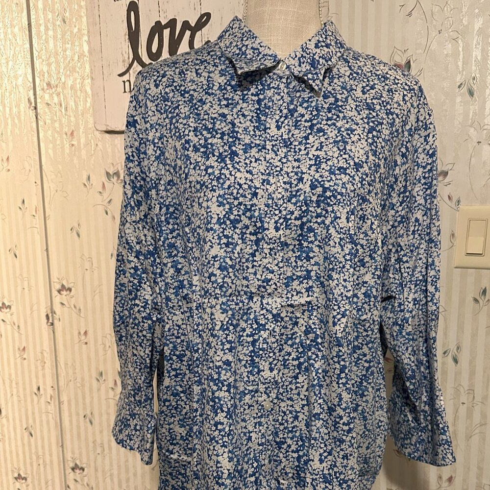 Chaps No Iron Floral Shirt Top Button Up 3/4 Sleeve Size 3X Cotton